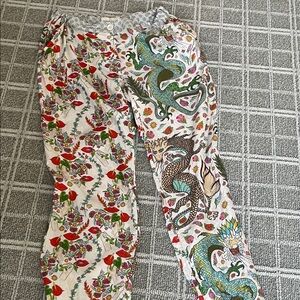 Women's Multicolor Dragon and Floral Print Pants